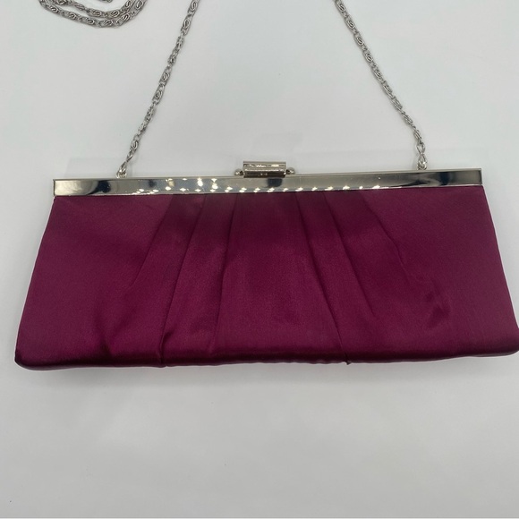 Gunne Sax Satin Pleated Burgundy Evening Bag Clutch with Silver Chain Hardware - Picture 2 of 12